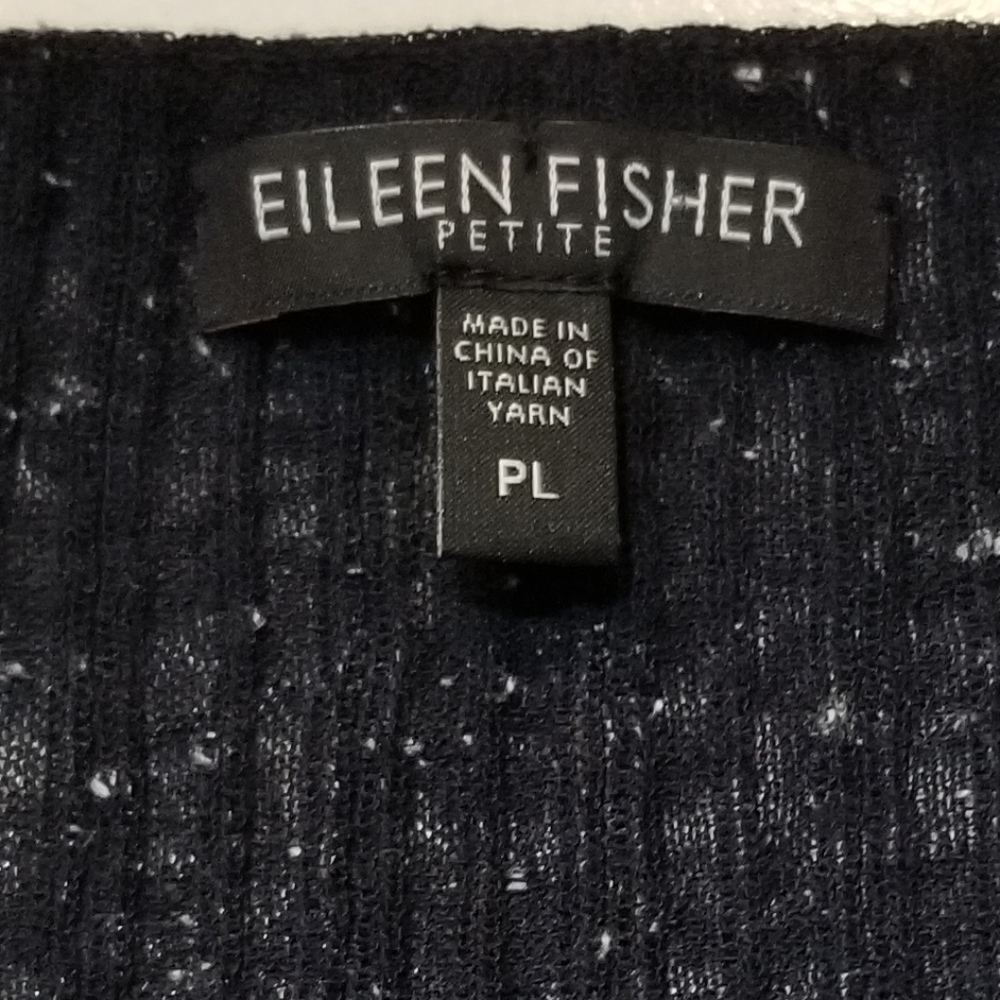 Eileen Fisher Navy with White Flecks Long Sleeve Ribbed Crewneck Pullover Top PL - Picture 7 of 11